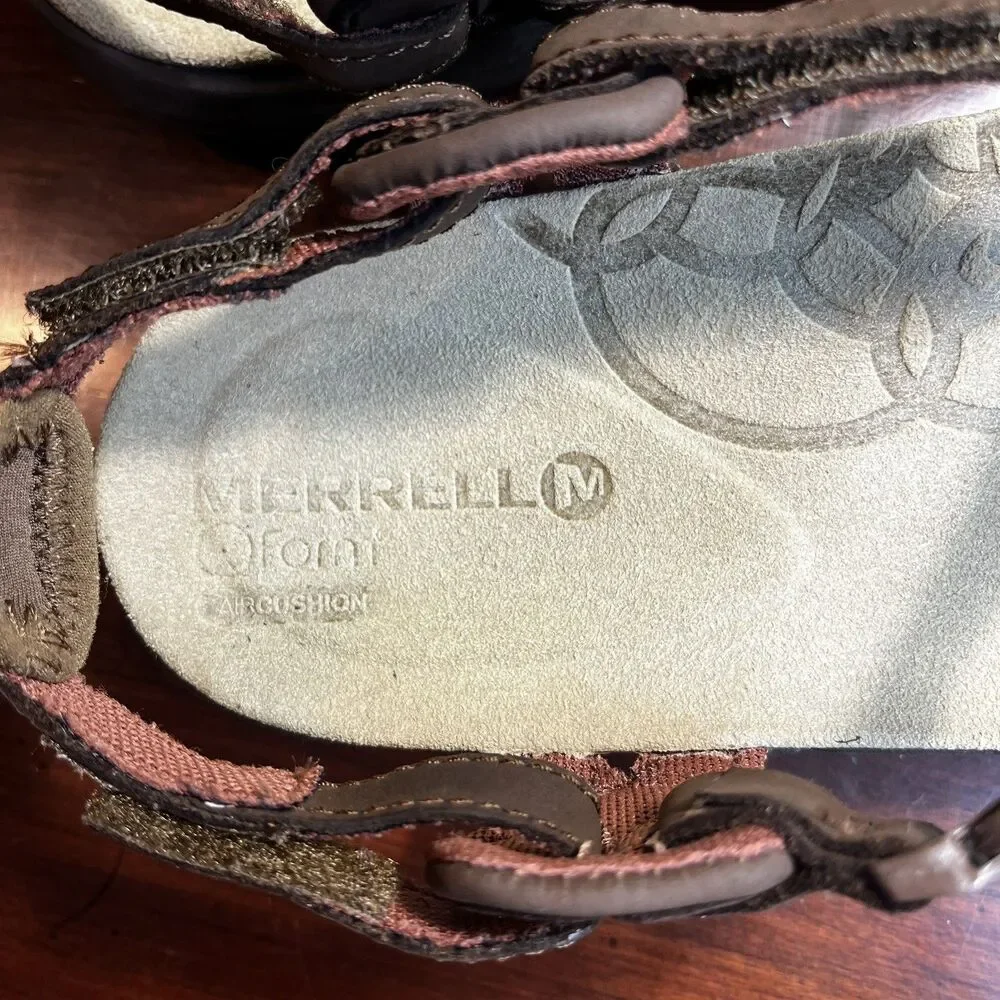 Merrell Sandals Women 10 Jacardia Dark Earth Strappy Leather Hiking Trail J57606